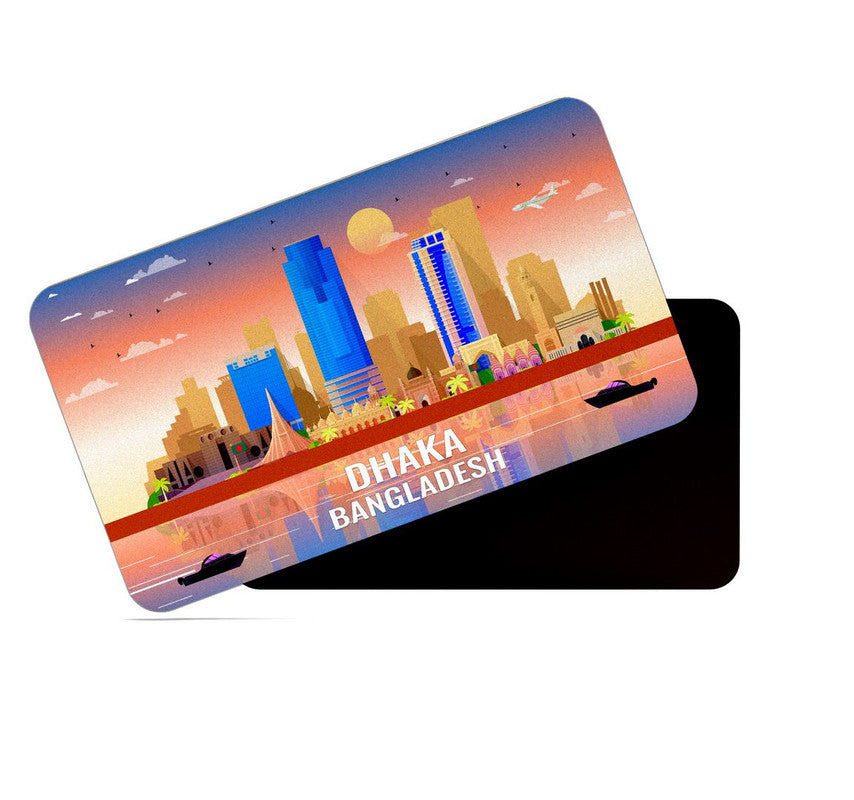 dhcrafts Rectangular Rubber Fridge Magnet / Magnetic Card Multicolor Bangladesh Dhaka Design Pack of 1 (8.6cm x 5.4cm)